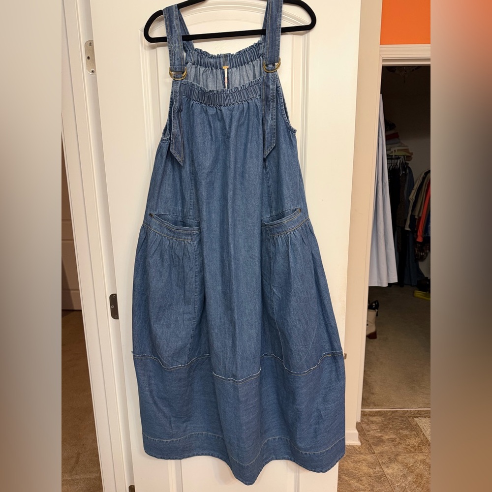 Free People Blue Denim Pinafore Dress